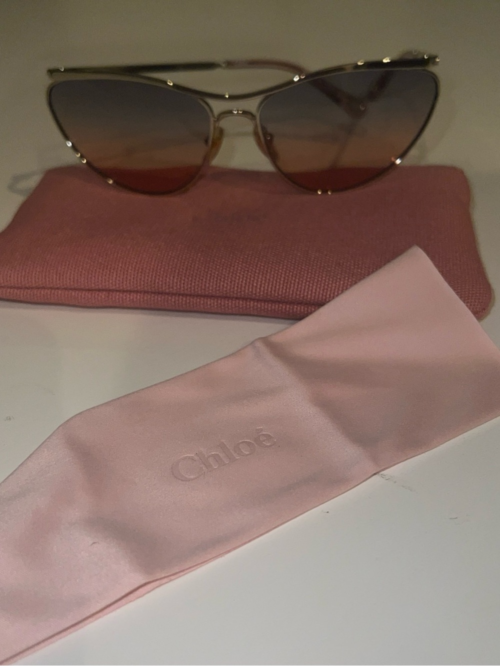 NEW CHLOE CH0386S 001 GOLD CATEYE AUTHENTIC SUNGLASSES 62-15-140